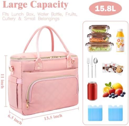 GYEUKHAM Insulated Lunch Bag for Women Men,Extra Large Lunch Box, Leakproof Reusable Cooler Tote for Adult, Everyday Soft Lunch Tote Bag for Work College Picnic Travel,Pink