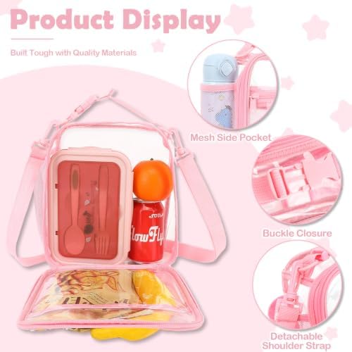 FlowFly Kids Lunch box Insulated Soft Bag Mini Cooler Back to School Thermal Meal Tote Kit for Girls, Boys, PinkClear