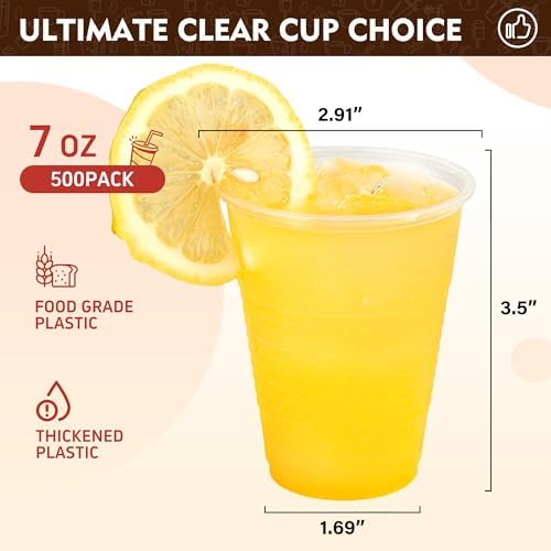 YEEHAW 7 oz Plastic Cups, 500 Pack - Clear Disposable Drinking Water Cups for Cold Beverages, Ideal for Party