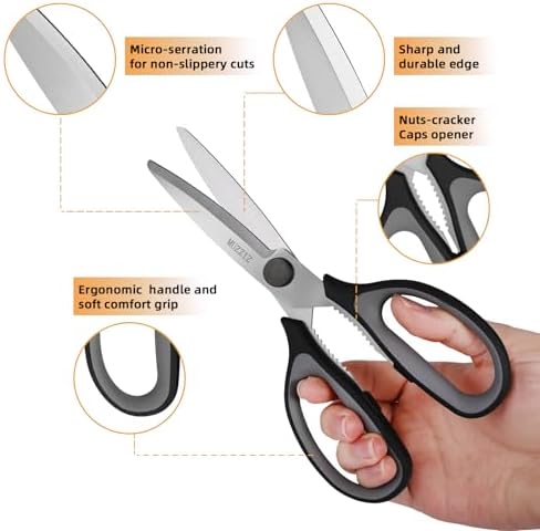 Kitchen Scissors All Purpose, Heavy Duty Stainless Steel Come Apart Kitchen Shears for Food, Herbs, Meat, Fish with Soft Comfort Grip Handle - 8.3-Inch Black