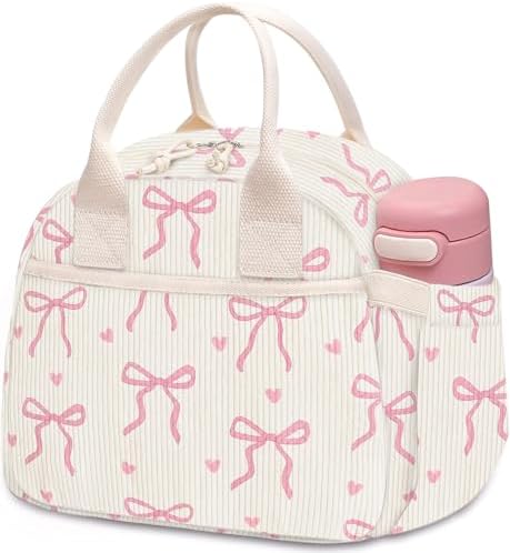 Carry bloom Lunch Box for Women, Insulated Lunch Bag Cute Corduroy Lunchbag
