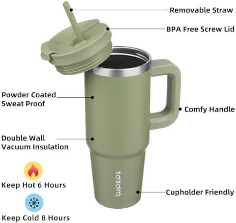 BJPKPK 30 oz Insulated Tumbler with Handle & Straw, Stainless Steel