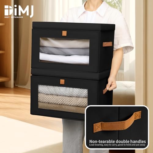DIMJ Storage Bins with Lids - 6 Pack Large Fabric Closet Organizer with Window & Handles, Collapsible Decorative Storage Boxes for Shelves Under Bed, Books Clothes Blankets Sweaters Organization
