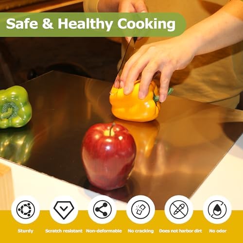 OTAVILEM Cutting Board for Kitchen, Food Grade Stainless Steel Cutting Board Non Toxic, Metal Chopping Board for Veggies, Meat, Fruits, Bread and Baking 15.7"L x 15.7"W