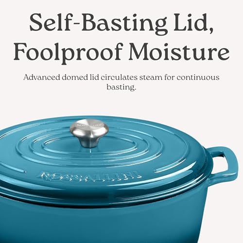 ROSSALLINI Signature Enameled Cast Iron Oval Dutch Oven | Non-Stick Serving Pot with Tight Fitting Lid for Perfect Roasting, Baking, Sauteing, and Bread Making | 15.5Q [Red]