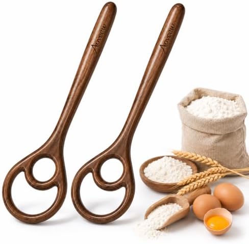 2 Pack Walnut Wooden Danish Dough Whisk for Sourdough Bread Baking