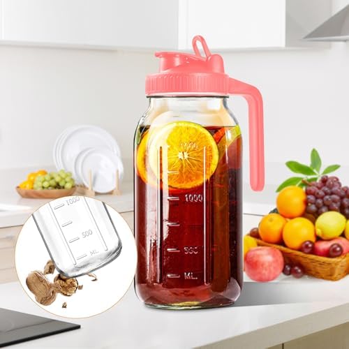 64oz Glass Pitcher with Lid, 2 Quart Mason Jar Pitchers with Lid and Spout, Wide Mouth Breast Milk Pitcher Glass Jug Sun Tea Pitchers, Cold Brew Coffee pitcher, Fridge Container for Water, Juice, Tea