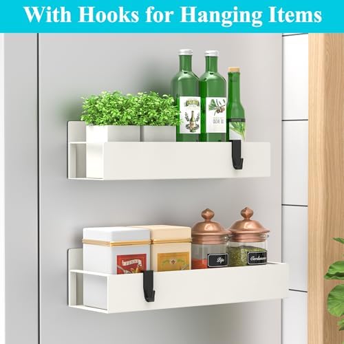 HuggieGems Metal Magnetic Spice Rack for Refrigerator Cream White, 2 Pack