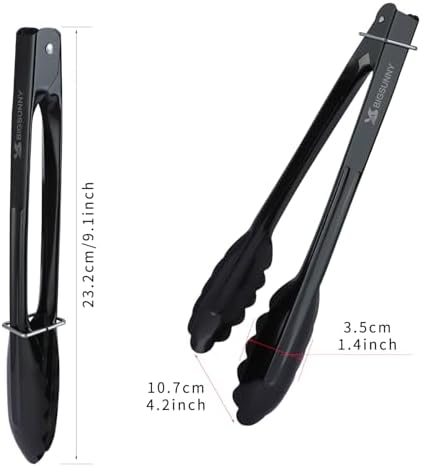 MSY BIGSUNNY 9 Inch Kitchen Food Tongs, Buffet Tongs, Serving Tongs, Black Aluminum Tongs - Set of 3