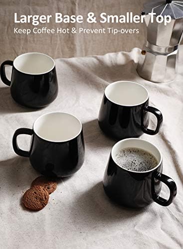 Teocera Ceramic Coffee Mug Set of 4-12 oz Coffee Mugs with Large Handles for Hot or Cold Drinks Like Latte, Cocoa, Tea or Juice - Smooth Ceramic, Dishwasher Safe，Black
