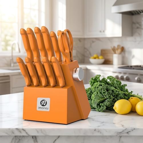 imarku 14-piece Japanese knife set, sharp, non-slip, gift box, yellow
