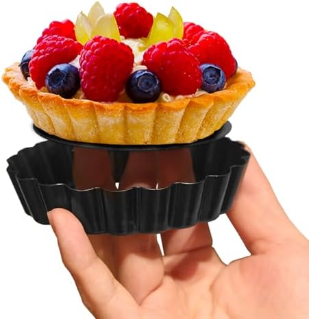 6 Pack Mini Tart Pans 4 Inch with Removable Bottom Round Non-stick Deep Quiche Pan, Heavy Duty Fluted Side for Pies, Egg Tart Molds for Baking, Mousse Cakes, Fruit and Desserts (4 Inch 6pcs)