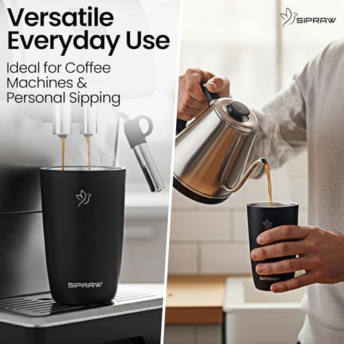 12oz Travel Coffee Mug with Lid | Insulated Stainless Steel Tumbler for Hot & Cold Drinks | Leakproof, Reusable, BPA Free, Dishwasher Safe, Cup Holder Friendly, Black