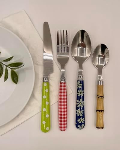 Gypsy Color Eclectic Mosaic Mix & Match Stainless Steel Flatware Collection, Set of 16