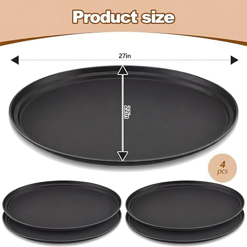 FillTouch 4 Pcs Restaurant Serving Trays Oval, 27 x 22 Inch, Black