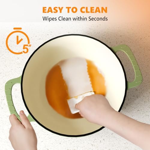 Bonnlo 6QT Round Dutch Oven, Enameled Cast Iron Dutch Oven Pot with Lid & Dual Handles, Oven Safe Up to 500° F, for Sourdough, Bread Baking, Stews and Roasting, Green