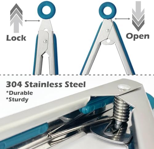 Kitchen Tongs for Cooking with Silicone Tips, 3 Size Mini Tong Peacock Blue