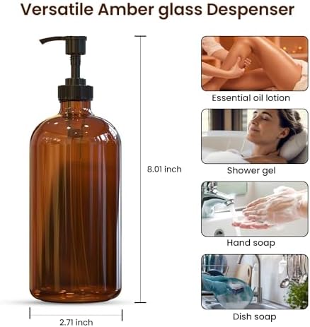 Sunrise Premium Amber Glass Soap Dispenser with Pump, 2 Pack