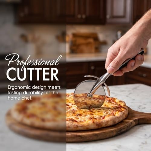 Pizza Cutter with Stainless Steel Wheel, Multi-Purpose Kitchen Tool for Pastry, Bread & Quesadillas, Ergonomic Anti-Slip Handle 7.09 x 2.76 in