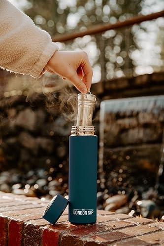 London Sip Multi-Purpose Tea Infuser Travel Mug and Tumbler Fruit Infuser Flask Hot and Cold Double Wall Stainless Steel Thermos with Extra-Long Infuser, Midnight Teal
