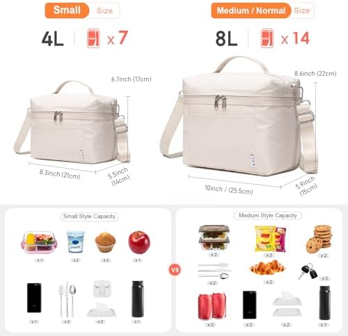 NOL 4L Insulated Lunch Bags for Women Cooler Bag Lightweight Nylon Waterproof Lunch Box For Work (Small, Cream)