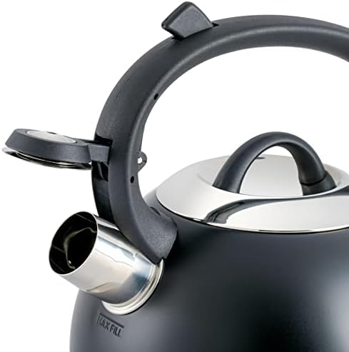 Mr. Coffee Flintshire 1.75-Quart Stainless Steel Whistling Tea Kettle with Nylon Handle – Matte Black Stove-Top Kettle for Boiling Water