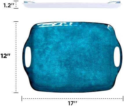 TP Melamine Serving Trays with Handles, 17” x 12”, Set of 2, Retro Teal