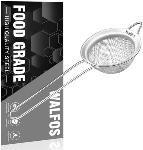 Walfos Mini Fine Mesh Tea Strainer, Stainless Steel Small Sifter with Sturdy Handle, 2.7 Inch Kitchen Metal Sieve for Tea, Coffee, Cocktail, Juice, Sugar and Spices