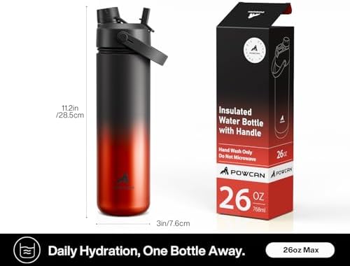 POWCAN 26 oz Insulated Water Bottle with 2-in-1 Straw and Spout Lid, Keep Cold 24H, Leak-Proof, Fits in Car Cup Holder, Stainless Steel Water Bottle for Sports, Travel, Gym, Gift, and School (Ace)
