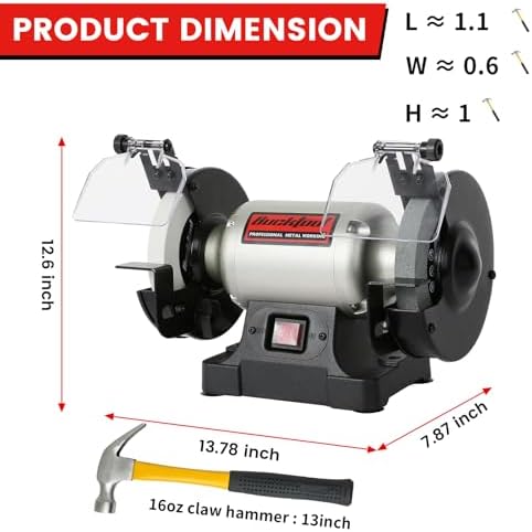 BUCKTOOL 6" 1/3HP Low Speed Bench Grinder,High Precision Wobble Free Wheels