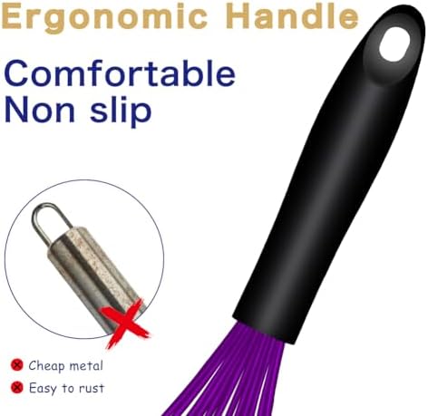 OYV Silicone Whisk Set of 3, 8/10/12 Inch, Dishwasher Safe,Red/Purple/Green