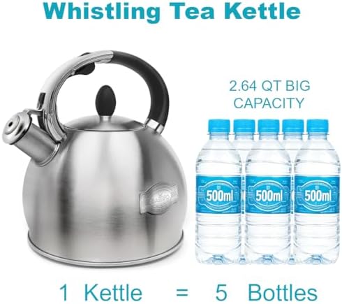 Whistling Stovetop Tea Kettle, 2.64 Qt 304 Stainless Steel （Brushed）