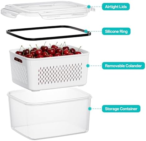 4 Pack Fruit Storage Containers for Fridge Set, BPA Free Produce Containers