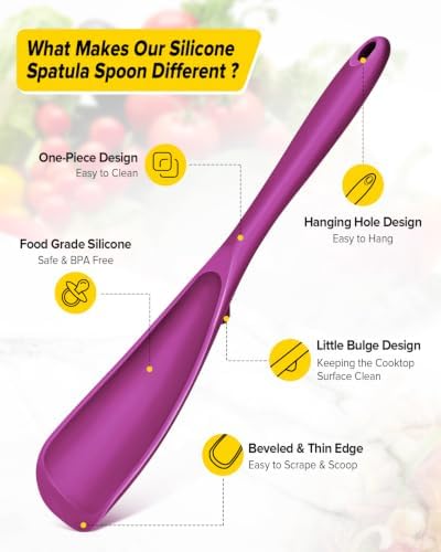 BUNDLEPRO Silicone Cooking Spoons for Nonstick Cookware, One-Piece, 2 Pack