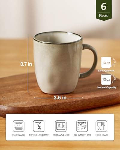 famiware Coffee Mugs Set of 6, Ocean Square 13oz Coffee Cup Set with Handle