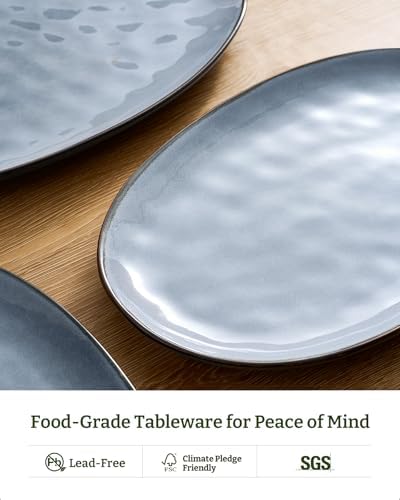 famiware Serving Platters Set of 3 Sizes - Oval, Blue
