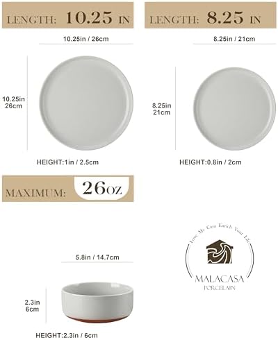 MALACASA Plates and Bowls Sets, 18 Pieces Modern Ceramic Dinnerware Set for 6 Kitchen Dinner Set Stoneware Dishware Dishes Set Microwave and Dishwasher Safe, Grey, Series TARA