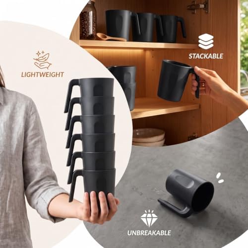 Homienly Unbreakable Coffee Mug Set - 6 Wheat Straw Reusable Cups | Dishwasher Safe Drinking Glasses | Alternative to Plastic Mugs & Glass Cups 16 oz for Camping, Kitchen (Black)