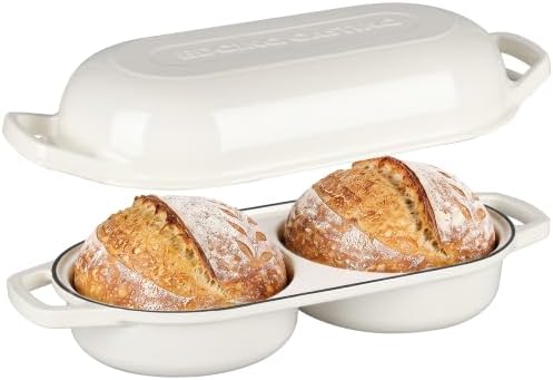 EDGING CASTING Enameled Cast Iron Double Bread Dutch Oven, White