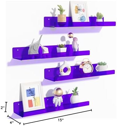 upsimples 4 Pcs 15" Acrylic Shelves for Wall Decor and Display, Purple