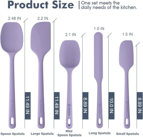 ChefAide 5 Pieces Silicone Spatulas Set, Heat Resistant Rubber Spatula