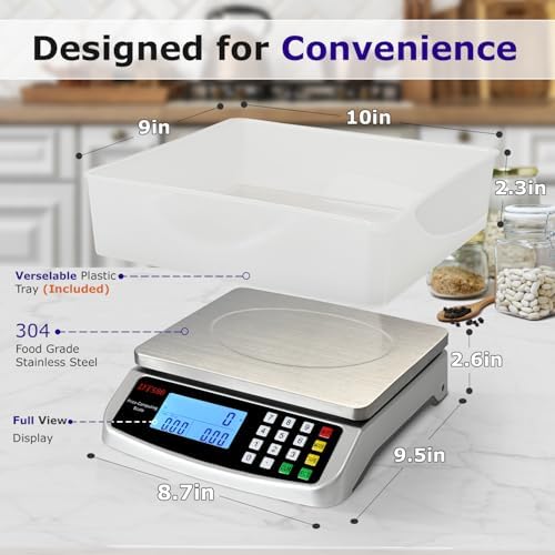 110lb/50kg Food Scale Digital Kitchen Scale with Tray Large LCD Display 304 Stainless Steel Commercial Price Computing Scale Counting Scale for Baking Cooking Meat Industry Counting Adapter Included