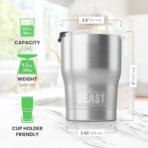 Beast 10 oz Tumbler Stainless Steel Vacuum Insulated Coffee Ice Cup Double Wall Travel Flask (Steel)