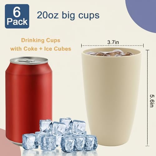 Wheat Straw Cups, Kitchen Cups, 20oz Large Cups Set of 6 (Beige)