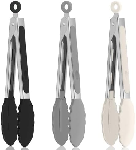 Small Cooking Tongs 7 inch Mini Serving Tongs with Silicone Tips