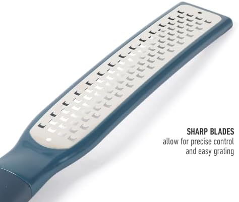 Calphalon Edge Stainless Steel Handheld Grater Lemon Zester W/Cover & Rubber Handle - Navy Blue