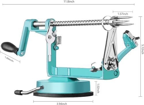Apple Peeler Corer, Long lasting Chrome Cast Magnesium Alloy Apple Peeler Slicer Corer with Stainless Steel Blades and Powerful Suction Base for Apples and Potato(Blue)