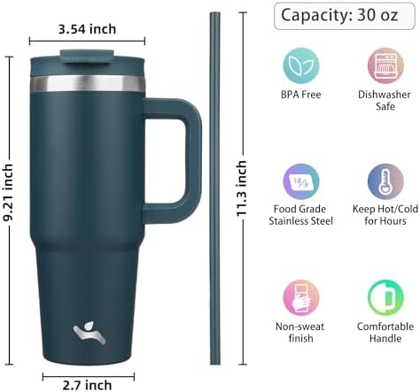 Konokyo 30 oz Insulated Tumbler Water Bottle with Handle, Straw Lid
