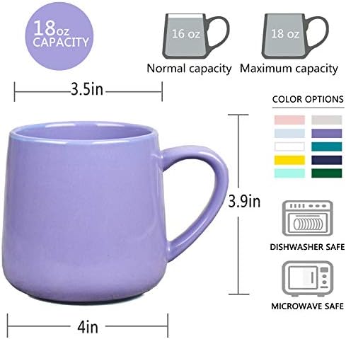 Bosmarlin Large Glossy Ceramic Coffee Mug, Tea Cup for Office and Home, 18 oz, Suitable for Dishwasher and Microwave, 1 Pack (Purple)