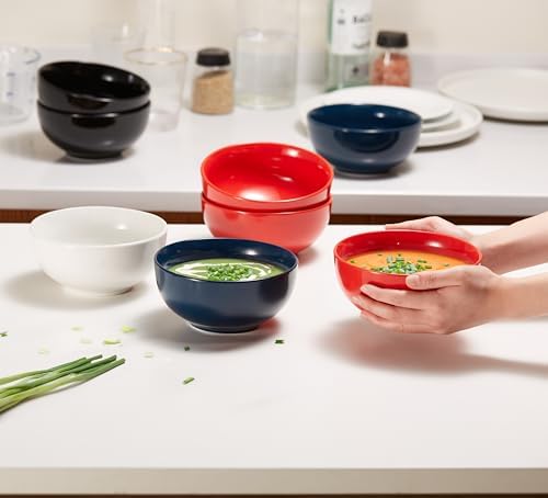 KooK Ceramic Cereal Bowls, Microwave, Dishwasher and Freezer Safe, Porcelain Dishes for Soup, Pasta, Salad, Oatmeal, Deep Interior, 24 oz, Marshmallow White (4)